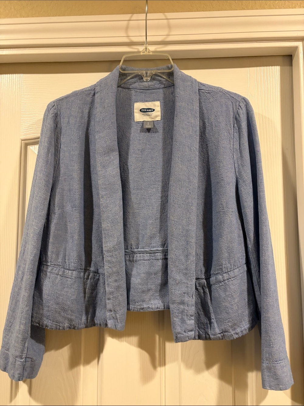 Old Navy Light Blue Open-Front cropped linen blend Jacket blazer size S - Picture 2 of 5
